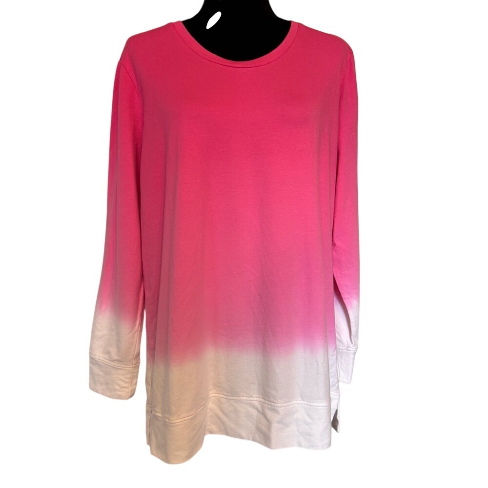 NWT‎ d&co Denim&Company Pink and White Women's Long Sleeve Shirt Size Medium